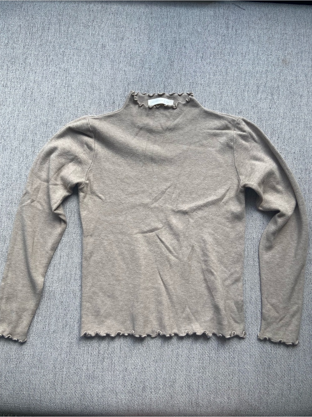 Women's Ruffle-Trim Long Sleeve Top in Taupe